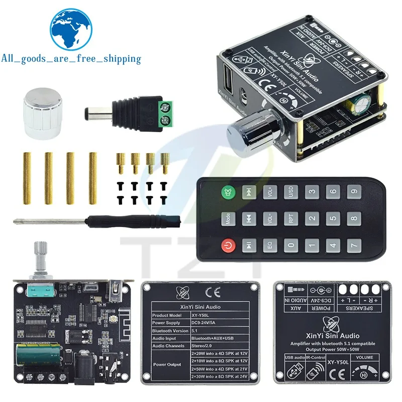 XY-Y50L Стерео BT Bluetooth-совместимый 5,1 AUX USB аудио цифровой усилитель мощности модуль платы 50 Вт + 50 Вт инфракрасный пульт дистанционного управления Электронные компоненты и принадлежности
