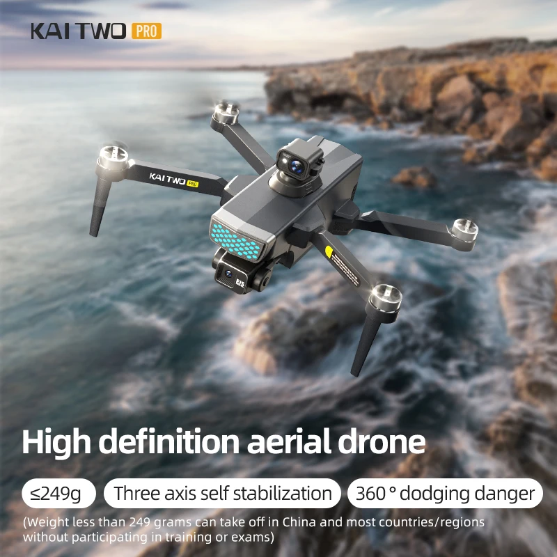 Фото Квадрокоптер KAI2, 3 оси, PTZ, 4K, HD, двойная камера, GPS, Wi-Fi, Радиоуправляемый FPV Дрон, лазерное расстояние препятствий 360 °, 5G №2