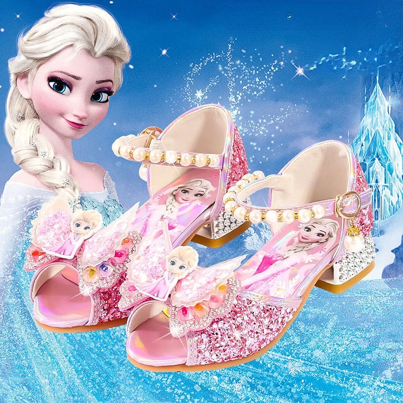 Фото Туфли принцессы Disney для девочек, Летние Босоножки с открытым носком, с жемчугом, для выступлений, праздвечерние чная обувь, размеры 24-38 №3