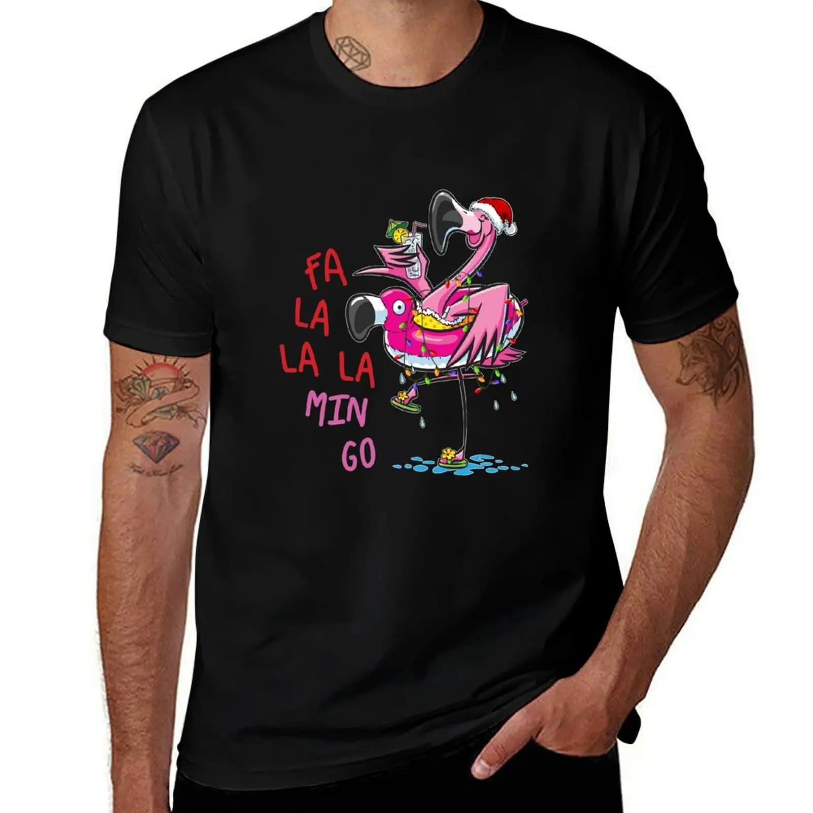 Fa La La La mingo Flamingo на Рождество, пижама, подарочная футболка, синие топы с замком, футболка для мужчин