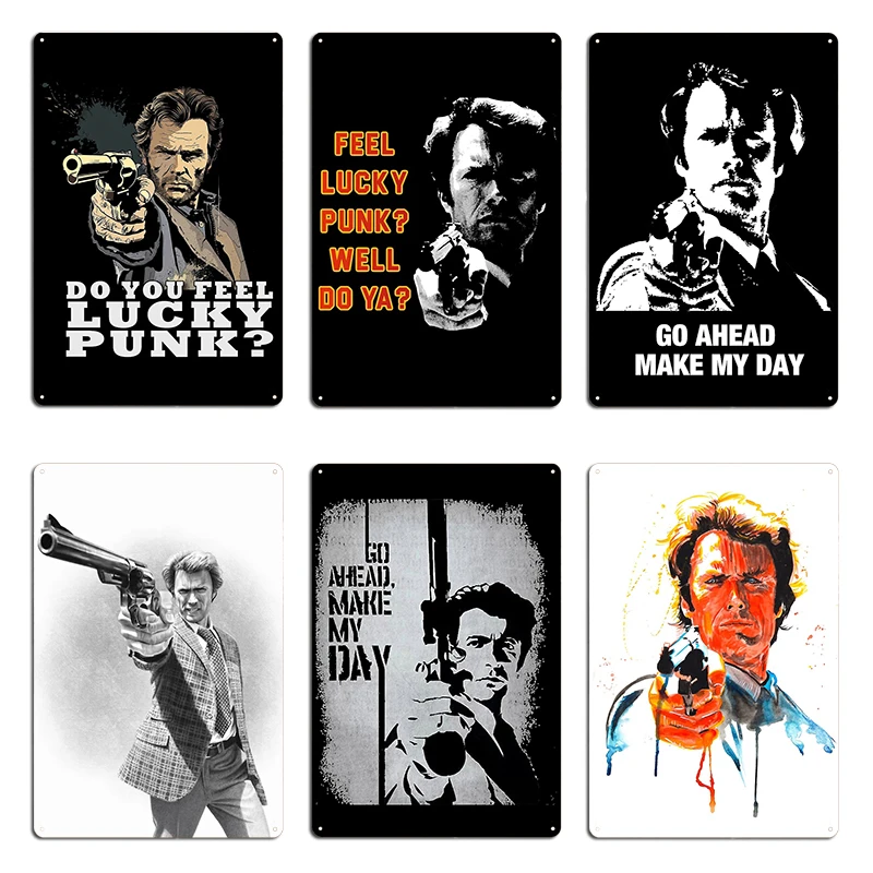 Dirty Harry Do Ya Feel Lucky Punk Клинт Иствуд Металлическая вывеска Клубный бар Дизайн Клубные вечерние таблички Оловянная вывеска Плакаты
