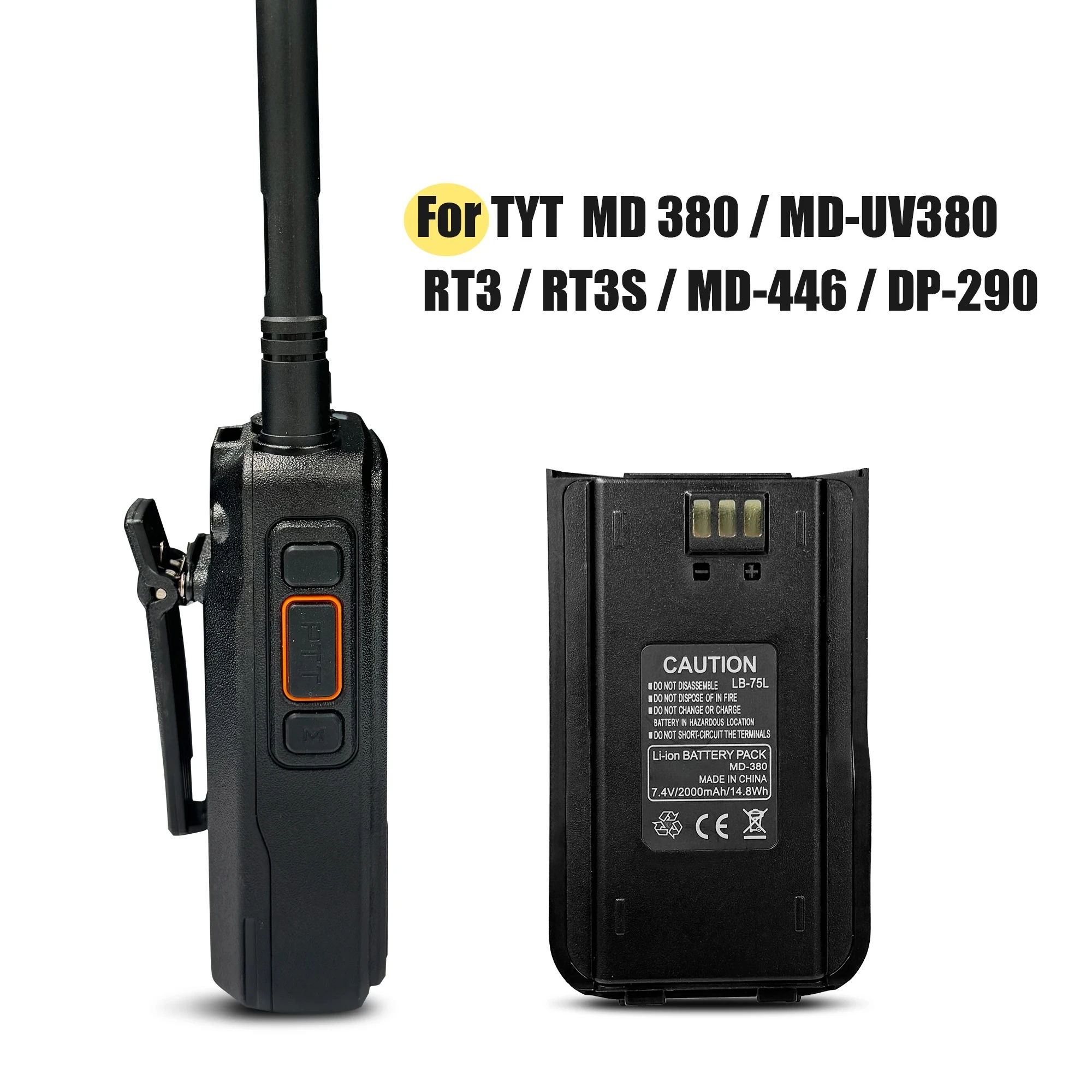 Фото Литий-ионный аккумулятор Walkie Talkie RT3S для TYT MD-UV380, утолщенный аккумулятор 2800 мАч Type-C, совместимый с радиоприемником RT3 MD-446 DP-290 №3
