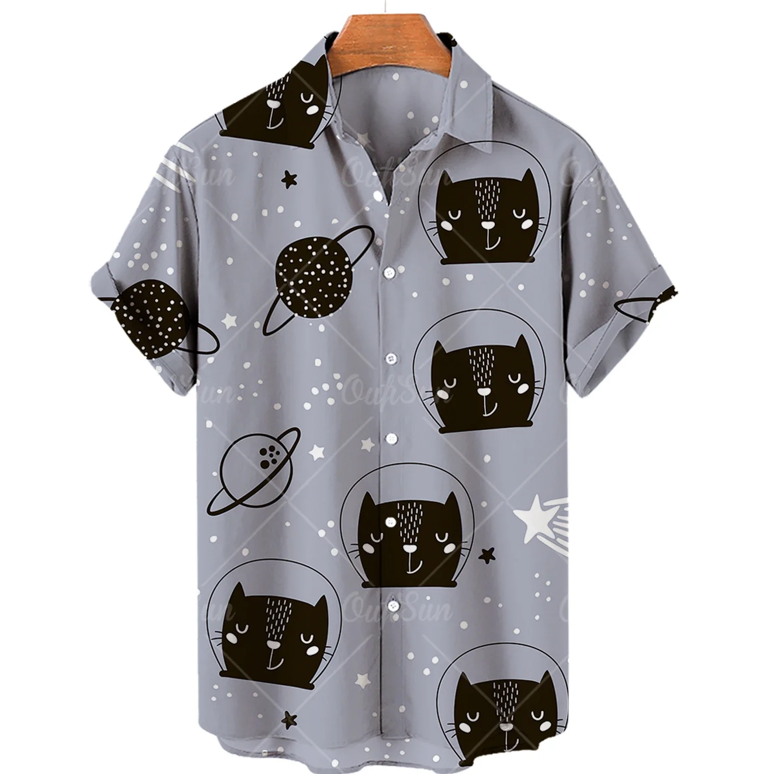 Фото Pop Pop Cat Pattern Oversized Men's Hawaiian Dazn Shirts Floral Masculina Medusa Camisa Social For Cartoon Graffiti Print Clothi №5