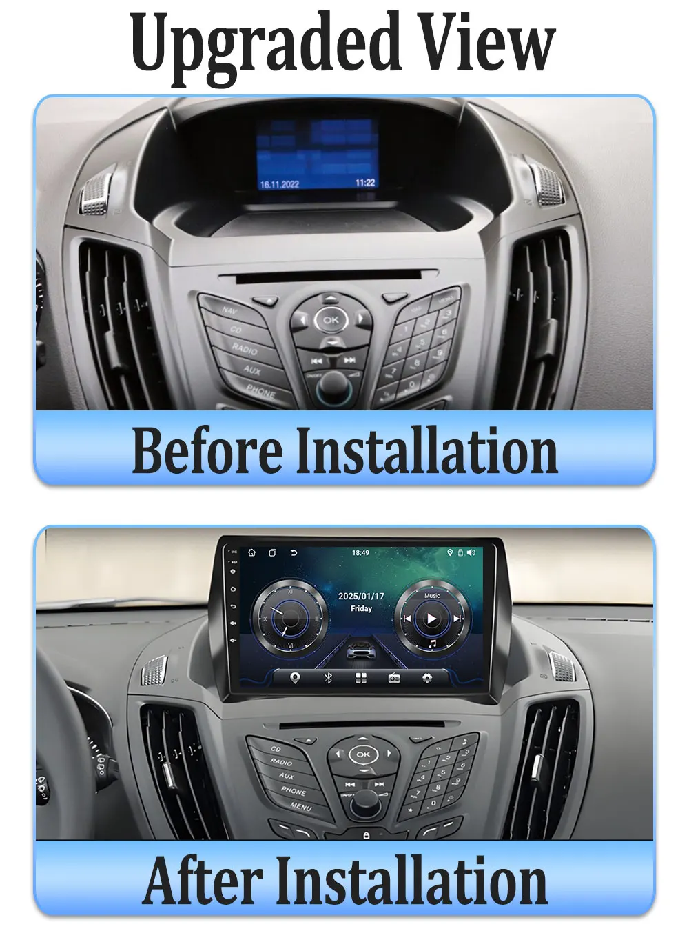 Фото Для Ford C-MAX Kuga 2 Escape 3 2012-2019 Автомобильный радиоплеер Android 15 Автомобильный мультимедийный видеоплеер Bluetooth-навигация GPS Wi-Fi №2