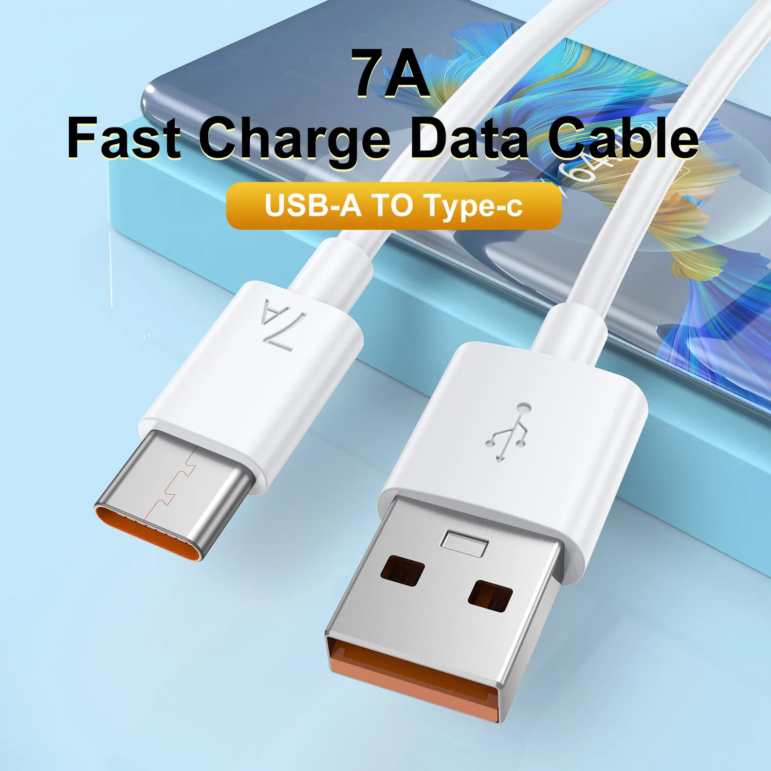 Фото USLION Кабель для быстрой зарядки 7A 100 Вт USB Type C для Huawei P40 P30 Xiaomi Mi 13 12 Pro Oneplus Realme POCO Продается шт №2