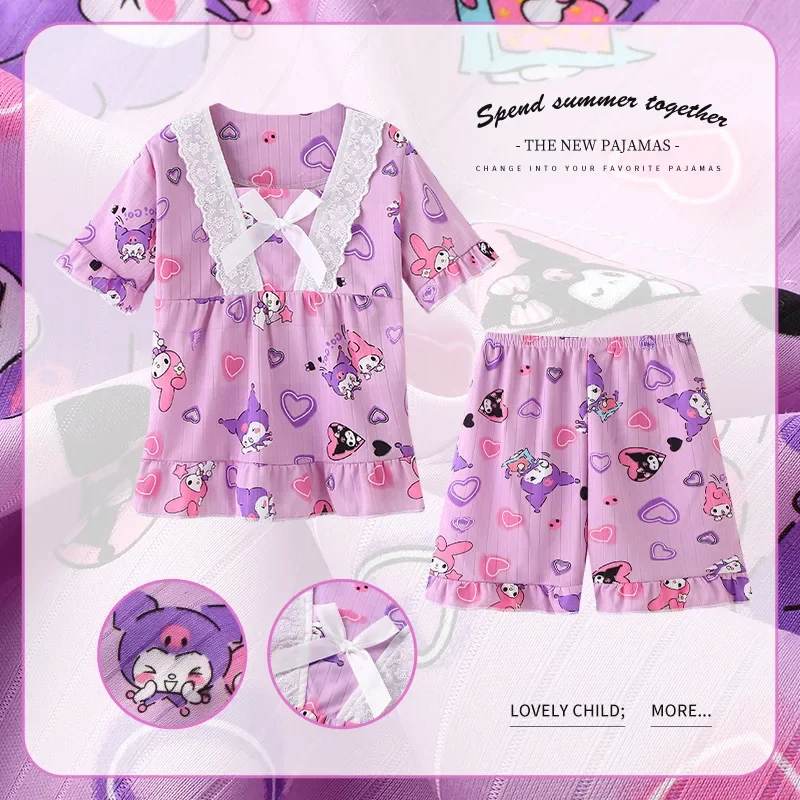 Фото Пижамный комплект Sanrio из 2 предметов, пижамы Cinnamoroll My Melody, домашняя одежда, одежда с героями мультфильмов, кавайная одежда из молочного шелка для девочек и мальчиков, подарок №4