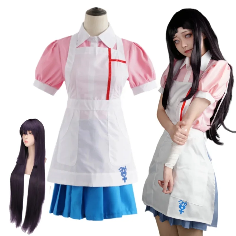 Новинка 2025, аниме Danganronpa, игровой костюм для косплея Mikan Tsumiki, женское платье горничной, полный комплект, униформа, карнавальный парик на Хэллоуин, одежда AA