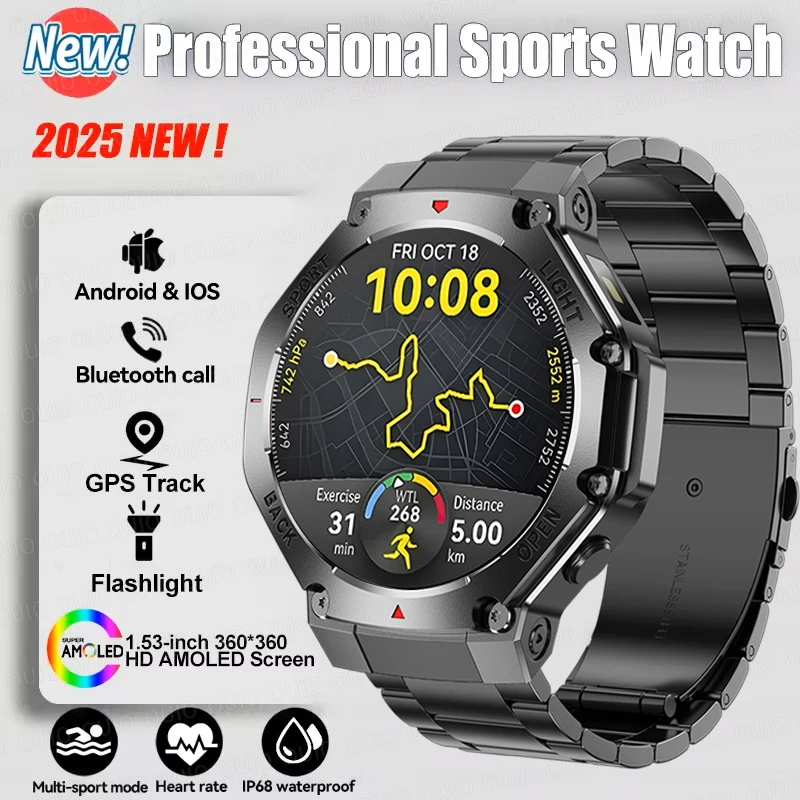 2025Новинка для HUAWEI GPS Track SmartWatch для мужчин 1,53-дюймовый HD AMOLED-экран Компас Сердечный ритм Bluetooth Вызов IP68 Водонепроницаемые SmartWatch