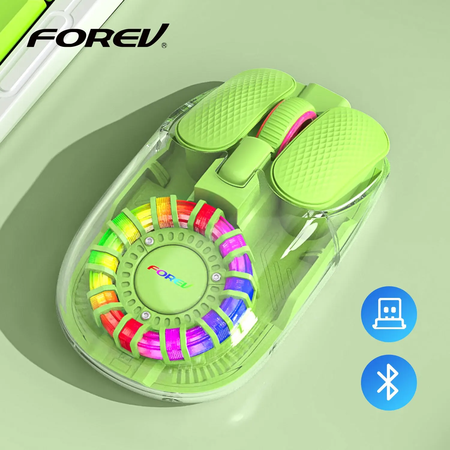 Беспроводная мышь RGB с подсветкой 2,4G Bluetooth, двухрежимное подключение, прозрачная перезаряжаемая бесшумная компьютерная мышь для Ios Android