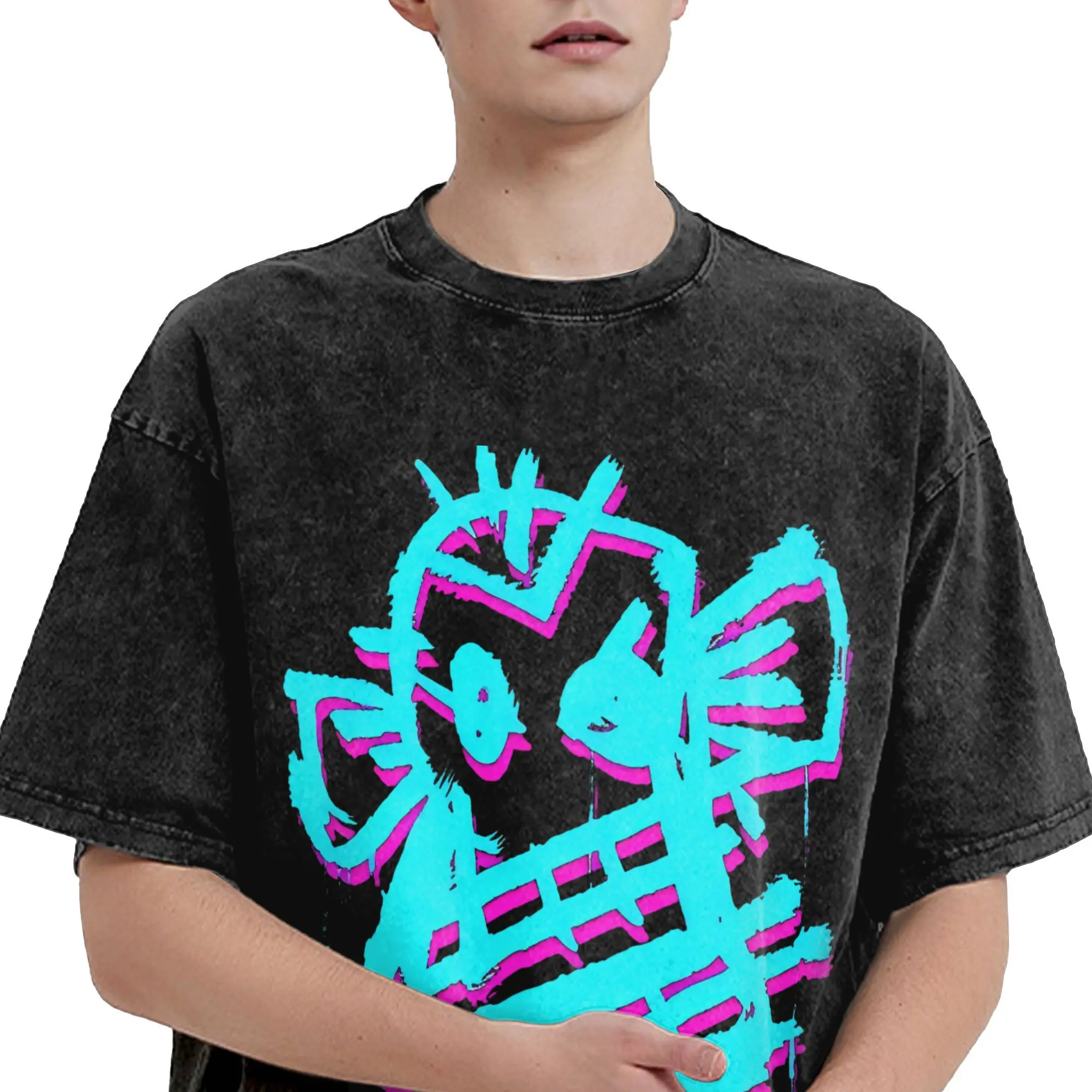 Фото Arcane Graffiti Washed T-Shirts Jayce Caitlyn Viktor Jesus Vi Sevika Character Summer Tees Y2K Casual Clothing Gift №4