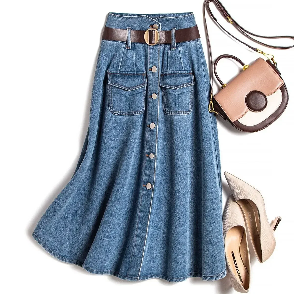 2024 стиль Coreano Primavera-estate nutipo OVO Going in Denim с Cintura Monopetto Da Pendolare Moda Donna L160