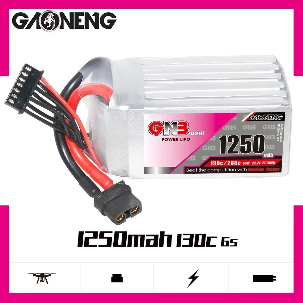 Фото GNB 1250 мАч 6S 130C-260C 22,2 В Мощный разъем LiPo — XT60 для сборки Cinewhoop и Cinelog №2