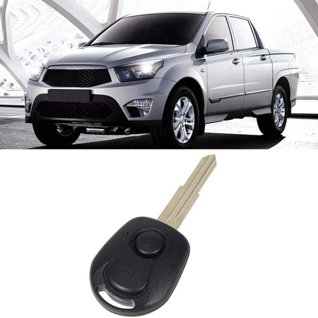 Фото Корпус ключа дистанционного управления с 2 кнопками для Ssangyong Actyon Kyron Rexton, необрезанная запасная деталь №3
