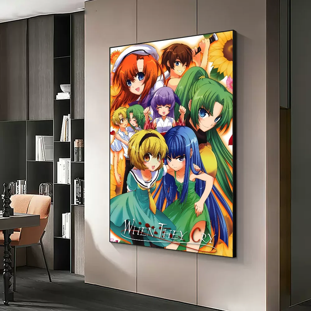 Фото Higurashi When They Cry Классические винтажные постеры Белая бумага Печатает Плакаты Искусство Kawaii Декор комнаты №3