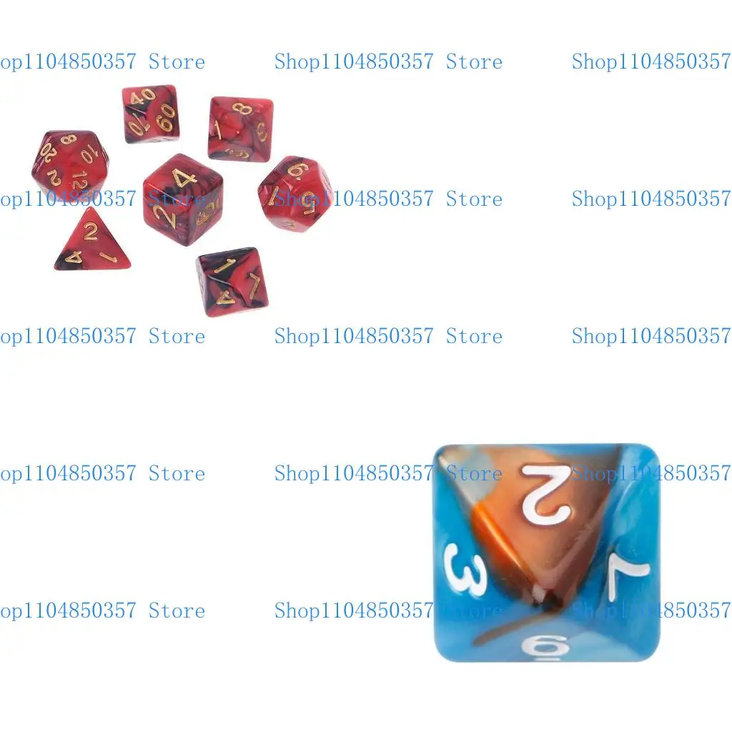 5ASD 7PCS/SET Акриловые многогранные кости для TRPG настольной игры D4-D20