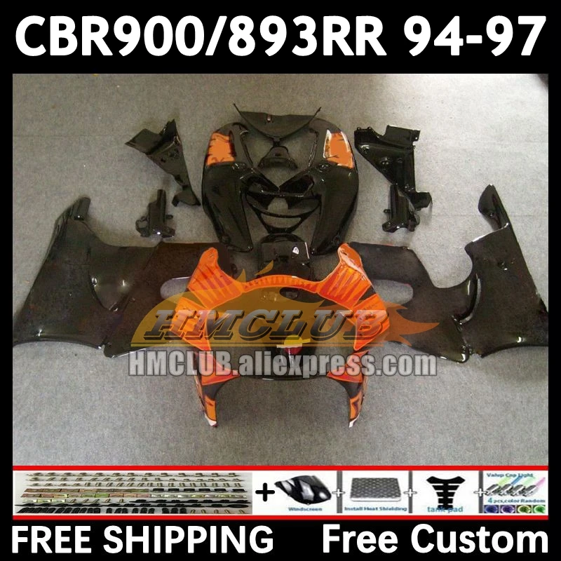 Комплект обтекателя для HONDA CBR900 CBR893 RR CBR 900 893RR CBR900RR 72 No 81 черный оранжевый CBR893RR 94 95 96 97 1994 1995 1996 1997 Кузов