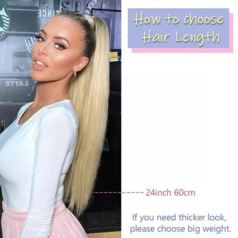 Фото Наращивание волос 16-26 дюймов Magic Wrap Around Ponytail 140 г на клипсе машинного производства Remy Horsetail Stragiht №5