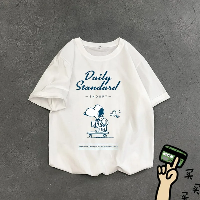 Фото Футболки Snoopy с мультяшным принтом для женщин и мужчин, повседневные топы с коротким рукавом, модная аниме одежда, летняя одежда оверсайз, футболки для взрослых, подарок, новинка №5