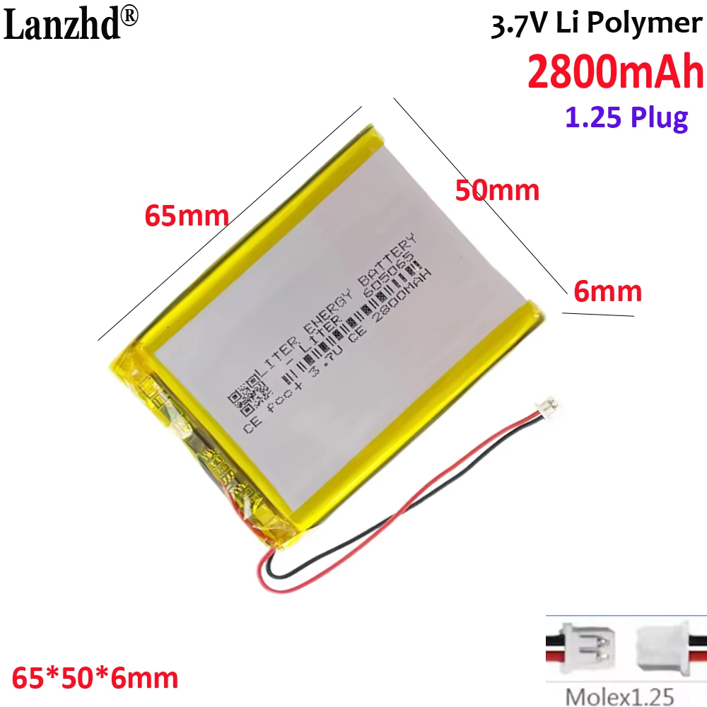 Полимер 3,7 В 605065 с разъемом 1,25 для планшетов RG35XX R36S Pda, цифровые продукты, планшеты, мобильные телефоны, портативные игровые консоли