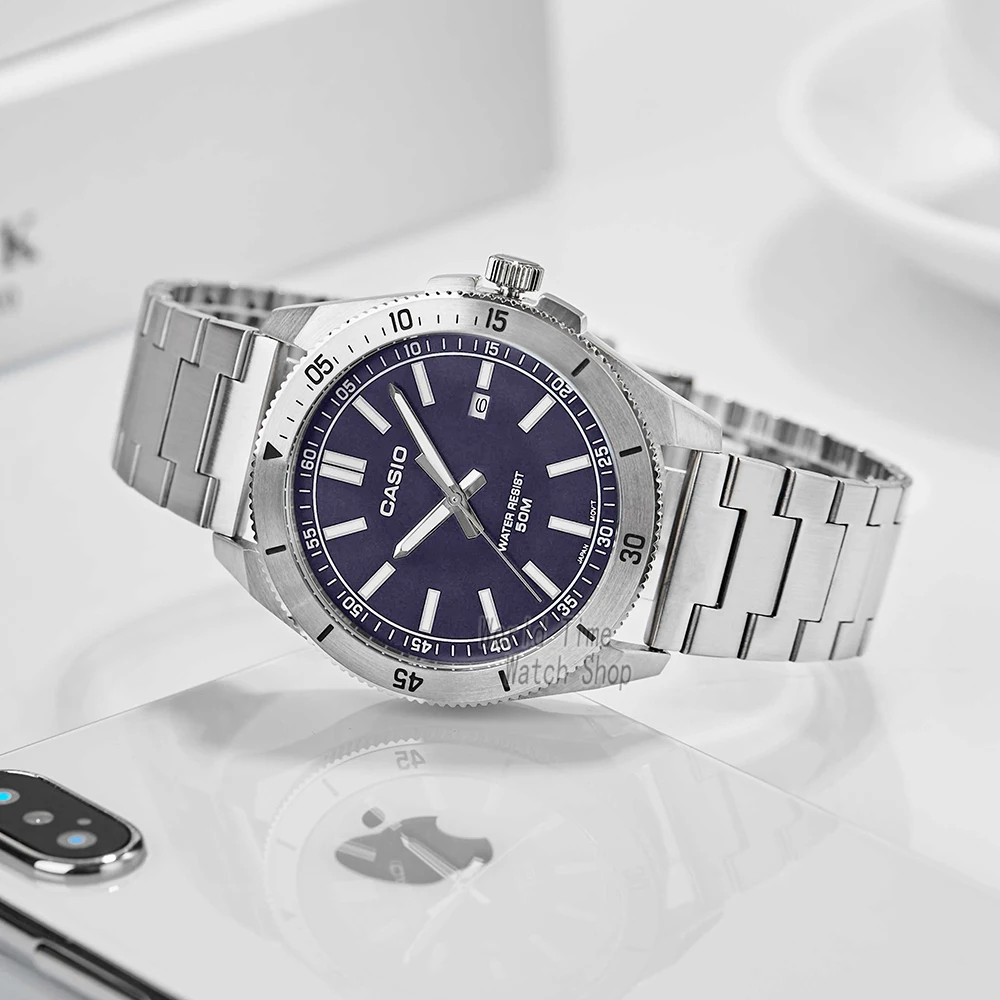 Фото Мужские часы Casio Explosion, роскошный комплект, кварцевые водонепроницаемые наручные часы, relogio masculino MTP-B155D-2E №3