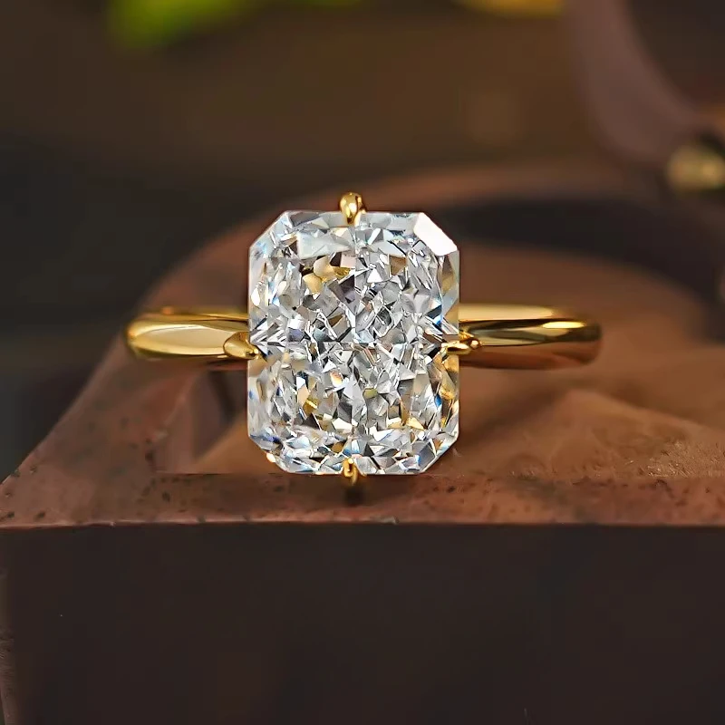 Серебряное кольцо 925, легкое роскошное, простое и атмосферное, прямоугольное. Redion, инкрустированное высокоуглеродистыми бриллиантами, ежедневная ниша.