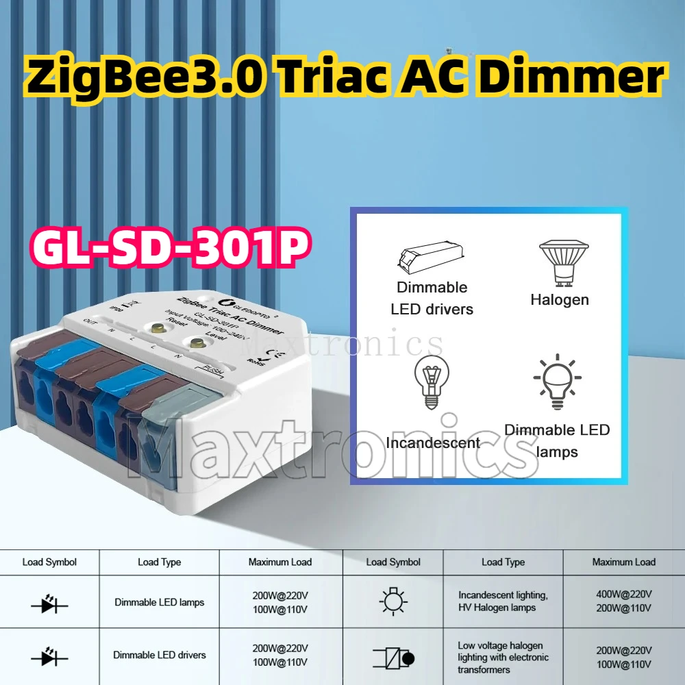 Фото GLEDOPTO ZigBee3.0 Симисторный диммер переменного тока GL-SD-301P Ультра мини-светодиод с регулируемой яркостью Tuya Alexa SmartThings Приложение для кнопочного переключателя Голосовое управление Hu/e №2