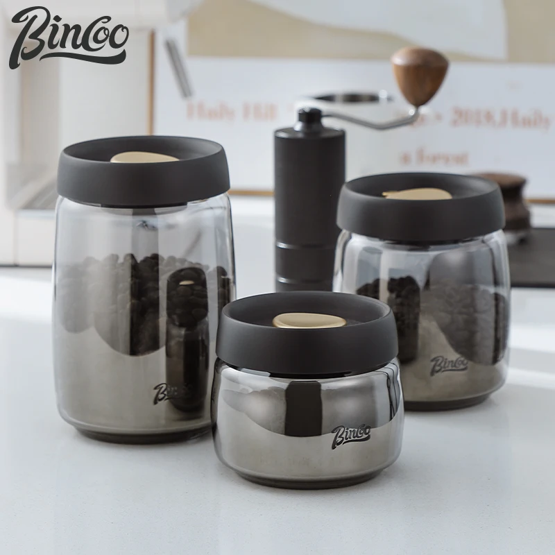 Фото Банка для хранения кофейных зерен Bincoo, стеклянная вакуумная герметичная банка, банка для хранения кофейного порошка нажимного типа №4