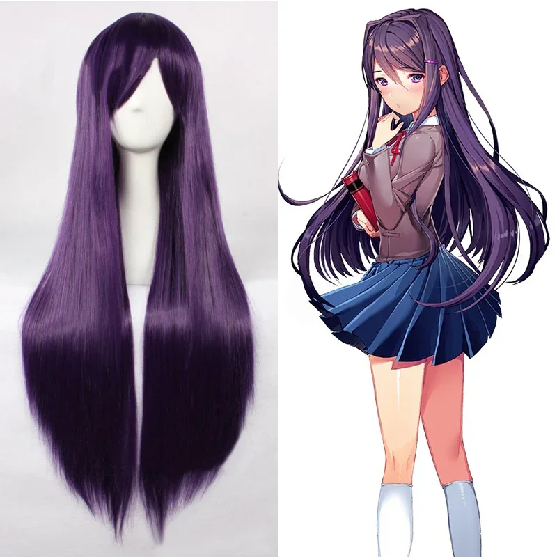 Игрушки для игр Kualitas Tinggi Ddlc, клубы Sastra! Yuri 80 см Ungu Panjang Tahan Panas Rambut парик косплей синтетический
