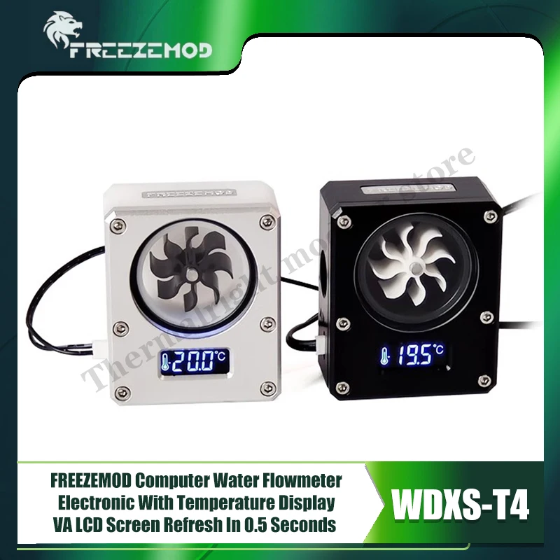 FREEZEMOD Компьютерный расходомер воды Электронный с дисплеем температуры VA ЖК-экран Освеживает в течение 0,5 секунд WDXS-T4