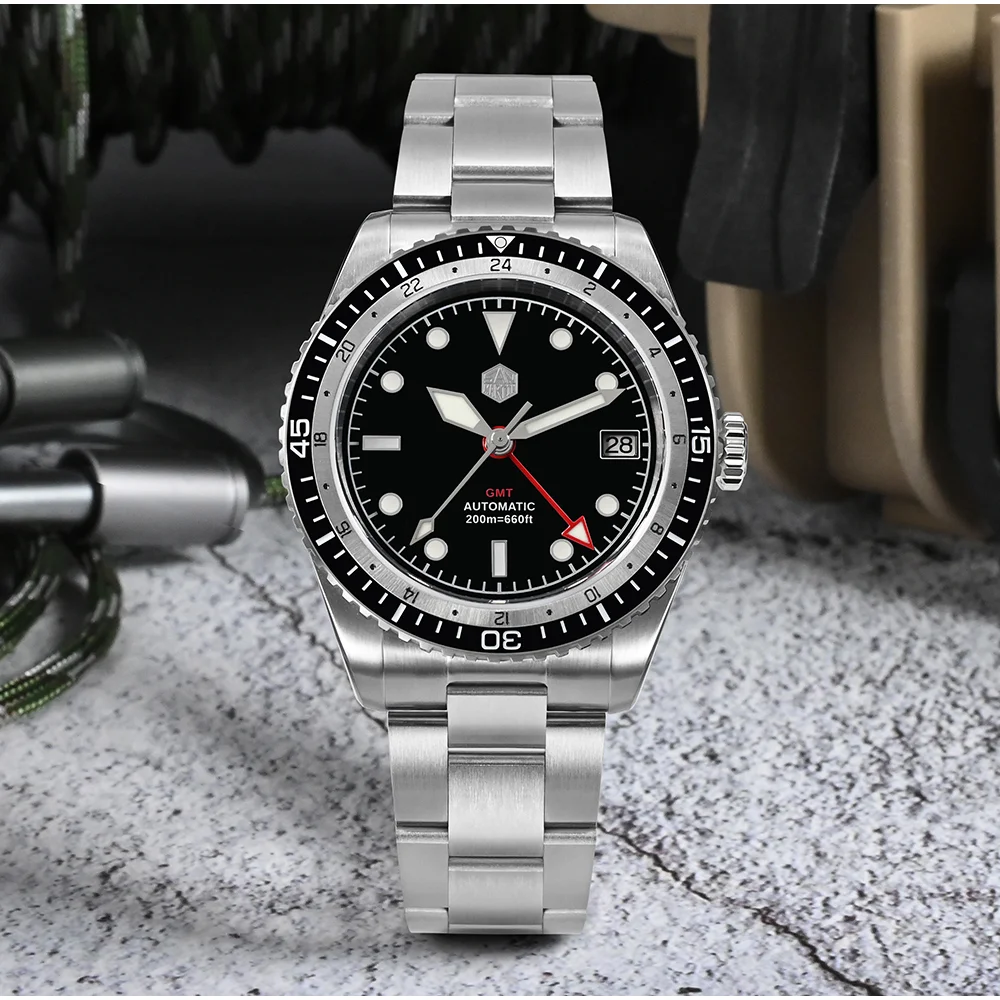 Мужские часы для дайвинга San Martin NH34 GMT с двунаправленной рамкой деловой автоматический механический сапфировый водонепроницаемый 200 м светящийся Дата