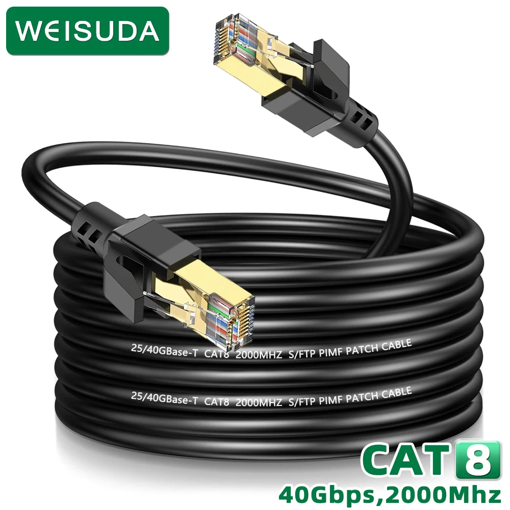 Высокоскоростной Ethernet-Кабель WEISUDA CAT 8, 40 Гбит/с, 2000 МГц, RJ45, Соединительный шнур 5 м, 15 м, 30 м для маршрутизатора, модема, ПК, ноутбука, кабель Ethernet CAT8