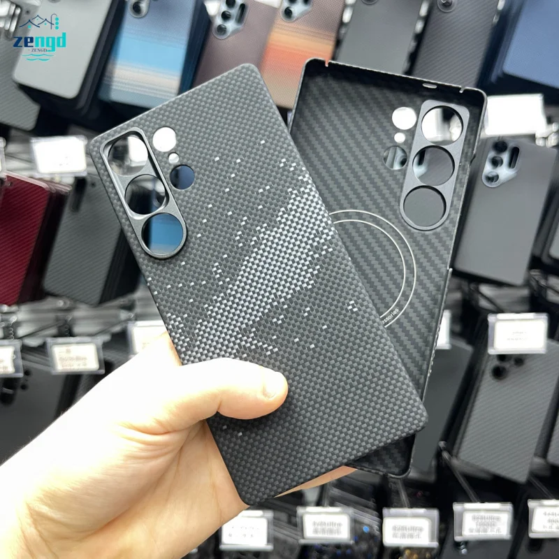 Черный магнитный чехол для телефона Galaxy S25 Ultra 1500D из арамидного волокна (кевлар) Galaxy — ультратонкий и устойчивый к царапинам