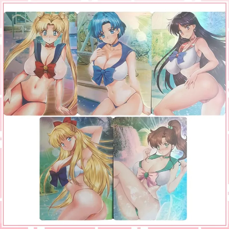 В наличии 5 шт./компл. карты Sexy Anime Girl Sailor Moon Tsukino Usagi Mizuno Ami Hino Rei Aino Minako Kino Makoto Коллекционные карты