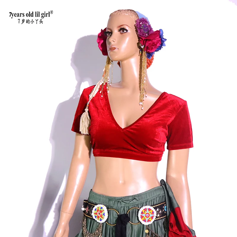 Фото TAS Бархатный костюм для танца живота Fat Chance Tribal Choli Топ с короткими рукавами FB38 №2