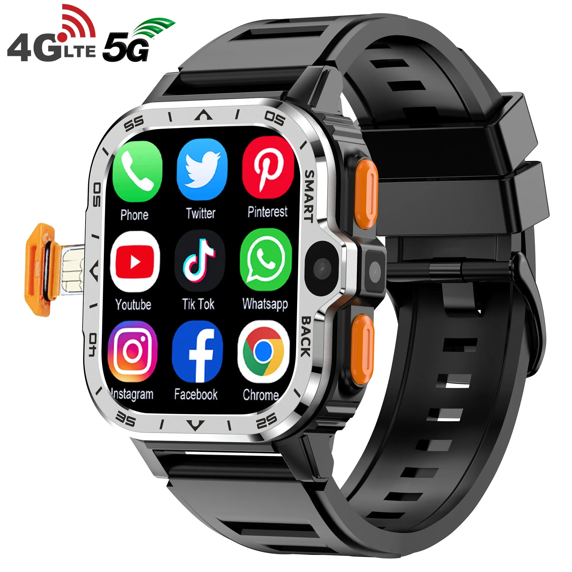 PGD Часы Двойная камера GPS Wi-Fi SIM-карта NFC Прочный 1664G ROM Хранение 4G LTE Google Play Heart Rate Android Смарт-часы Мужчины (art.: 3920ca9c3b4b4) - 3920ca9c3b4b4