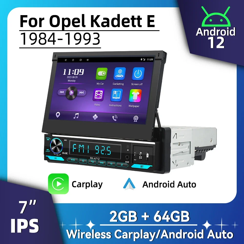 7-дюймовый выдвижной экран Android автомобильное мультимедиа 1 Din радио для Opel Kadett E 1984-1993 стерео головное устройство GPS Carplay Android Auto