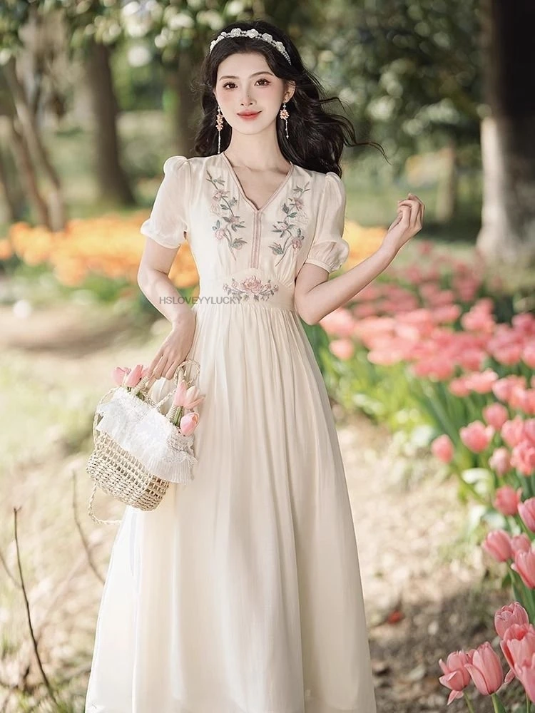 Изысканное новое утягивающее платье Ao Dai Qipao с вышивкой, женское платье во французском стиле, лето-осень, новое женское изящное вечернее платье