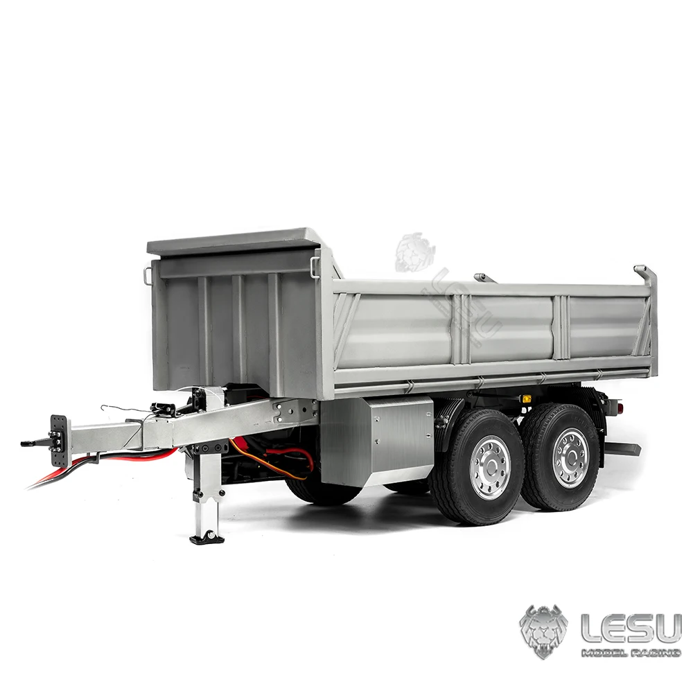 Фото LESU RC 1/14 Гидравлический подъемный полный комплект прицепа Металлическая неокрашенная модель 2 оси с подсветкой для самосвала Самосвал Грузовик Игрушечный автомобиль TH23103 №2