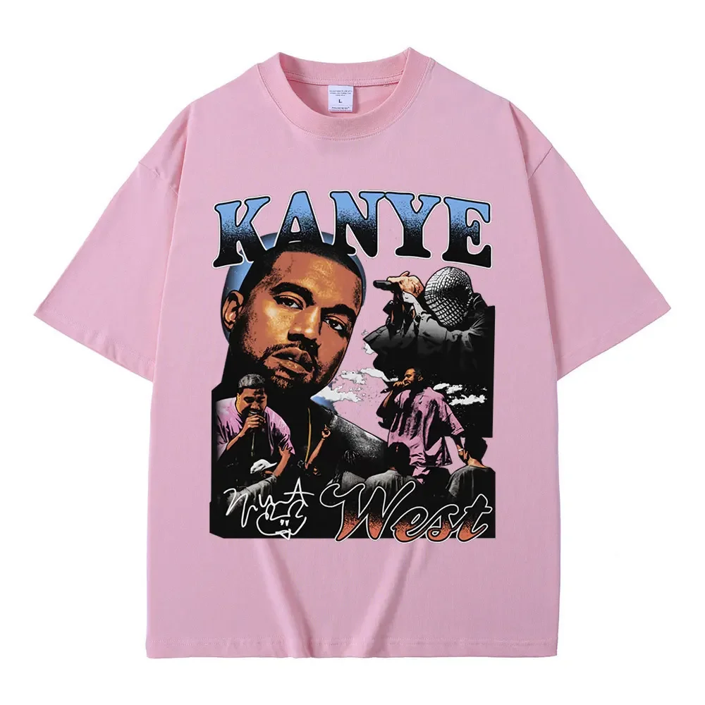 Фото Футболка Rapper Kanye West Graphic Мужская модная Винтажная с коротким рукавом летняя повседневная свободная хлопковая футболка хип-хоп Уличная одежда №4