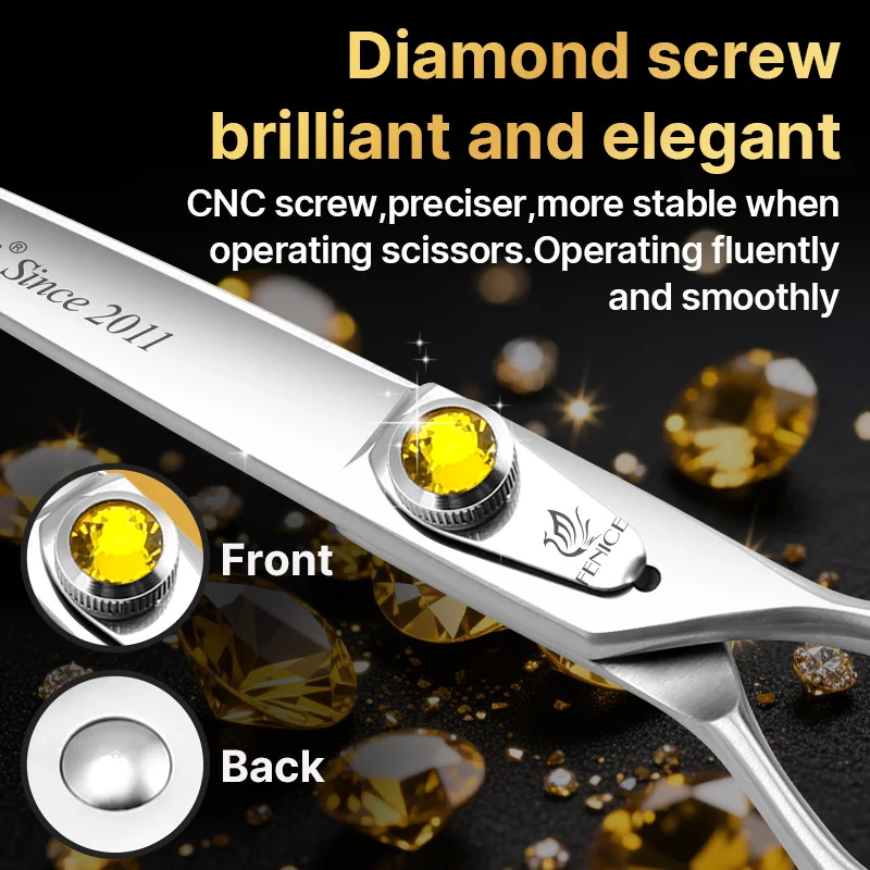 Фото Fenice Professional Yellow Diamond 7,0-дюймовые ножницы для ухода за собаками, набор ножниц из японской нержавеющей стали 440C для стрижки собак №4