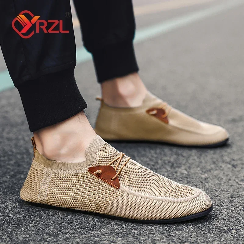 Фото YRZL Mesh Loafers Men Driving Moccasins Thin Bottom Flats Walking Shoes Breathable Non Slip Casual Loafers Slip on Mens Shoes №5