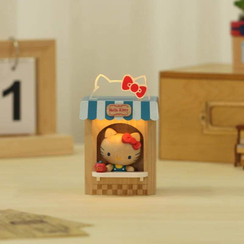 Фото Оригинальная мини-лампа Sanrio Hello Kitty со звуковой активацией Kt Cat, девичий мультфильм, деревянное украшение для комнаты, настольное украшение, подарок на день рождения для девочек №5