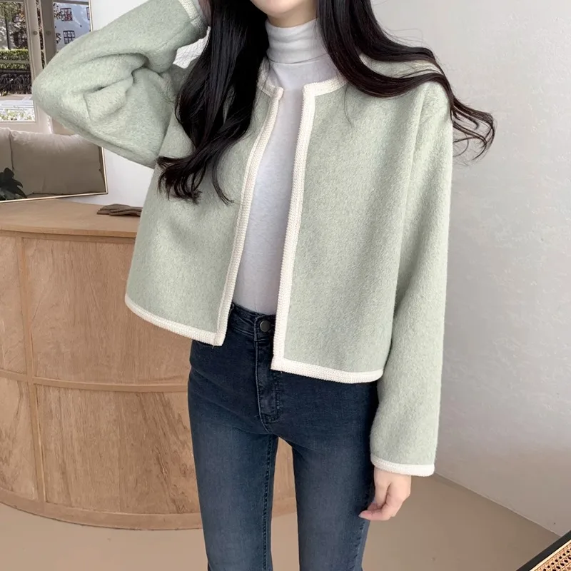 Верхняя одежда с контрастным круглым вырезом, корейская ниша Chaquetas Mujer, женская куртка 2024, свободная куртка с длинными рукавами, Ropa Advanced Sense Casaco (art.: 3920c91b8386b) - 3920c91b8386b