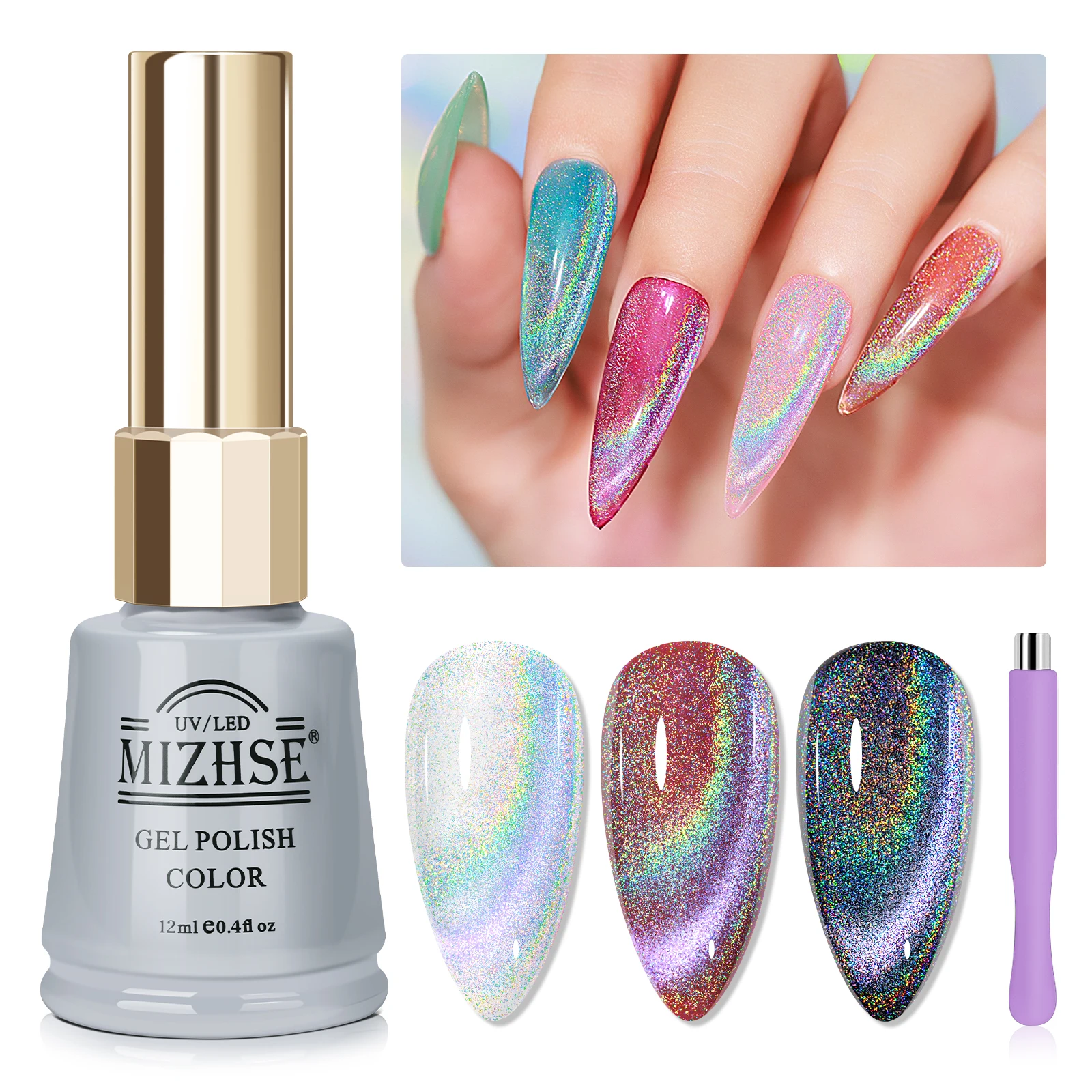 MIZHSE 12 мл Радужный лак для ногтей «кошачий глаз» Soak Off Holo Rainbow Гель «кошачий глаз» Магнитный УФ-светодиодный лак Полуперманентный дизайн ногтей