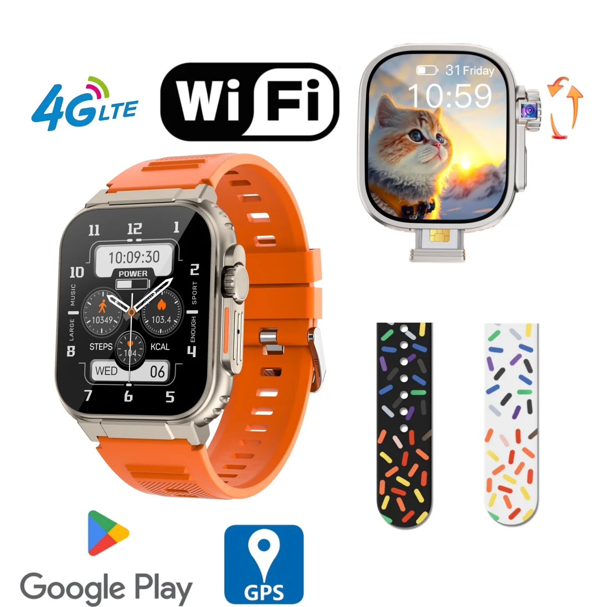 Смарт-часы PK DW99, 4G, Wi-Fi, Android, с вращающейся камерой, изогнутый дисплей Amoled 2,2 дюйма, пульсометр, Google Play Store