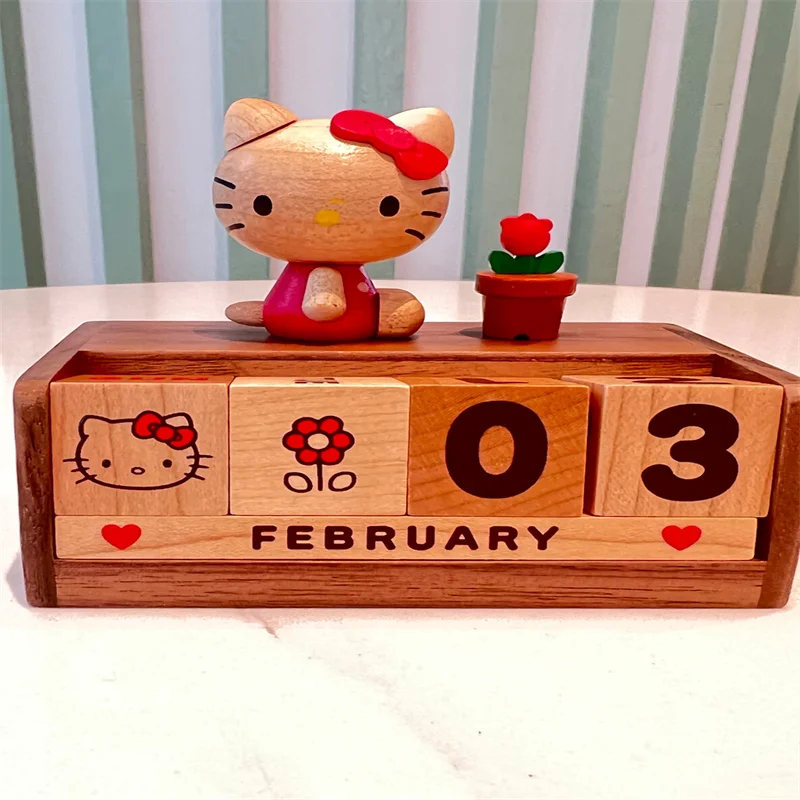 Деревянное креативное милое украшение, вечный календарь Hellokitty для девочек, подарок на Рождество и день рождения, предметы ручной работы, маленькие украшения для дома