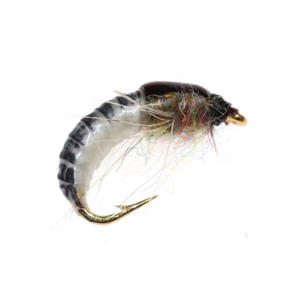 Полезная приманка в виде насекомых, Реалистичная искусственная приманка Nymph, черная + белая Высокоуглеродистая сталь + перо + химическое вол...