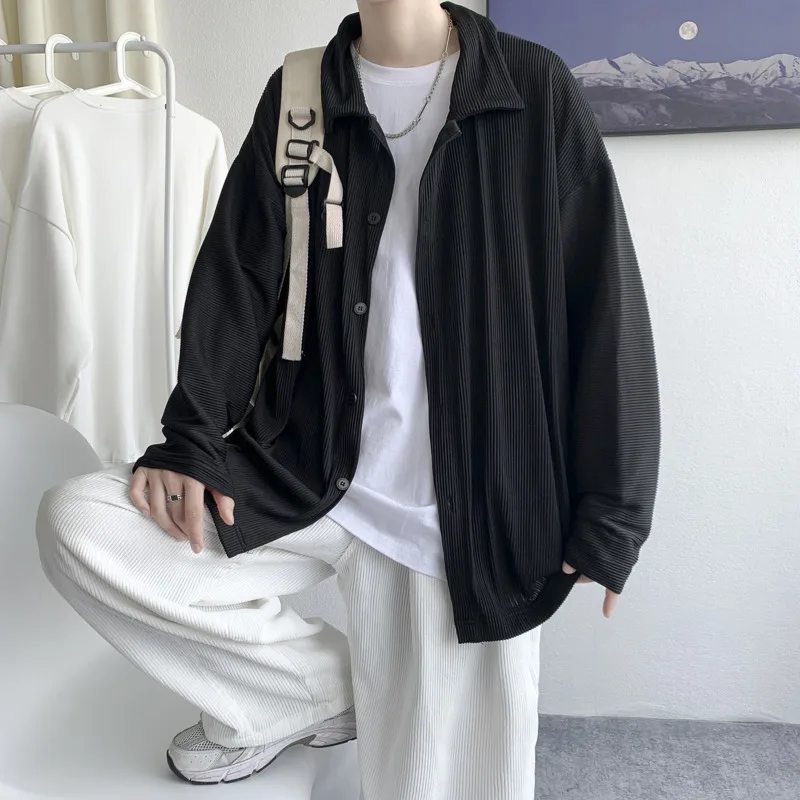 Kaus Berlipat Fashion Pria Kaus Kasual Multiwarna, модная уличная одежда, корейский чехол с рисунком, Kemeja Pria (art.: 3920be069eb88) - 3920be069eb88