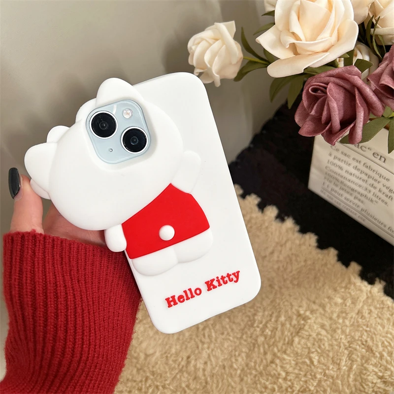 Фото Чехол для телефона Kawaii с 3D мультфильмом «Hello Kitty» для iPhone 16, promax 15, 14, 13 Plus, 12 Pro Max, мягкий силиконовый чехол с бантом №3