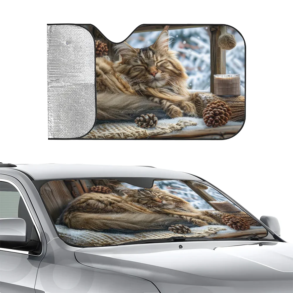 Фото Maine Coon Cat Car SunSha теплоизоляционная алюминиевая пленка лобовое стекло солнцезащитные козырьки УФ-лучи блоки автомобильный солнцезащитный козырек №2